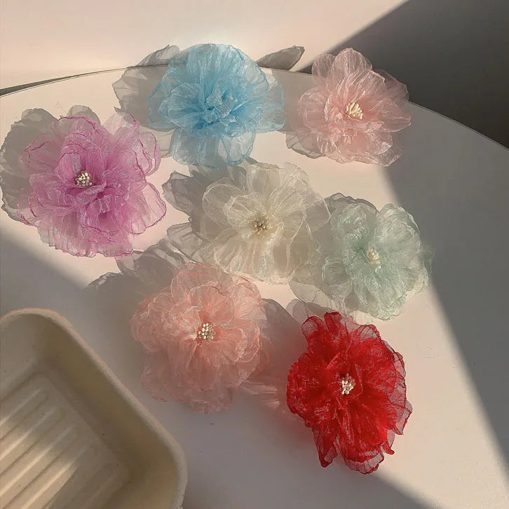 Wholesale 3D Thin Chiffon Baby Flower Hair Clip Cute Princess Fringe Hairpin Hair Accessories for Seaside Vacation