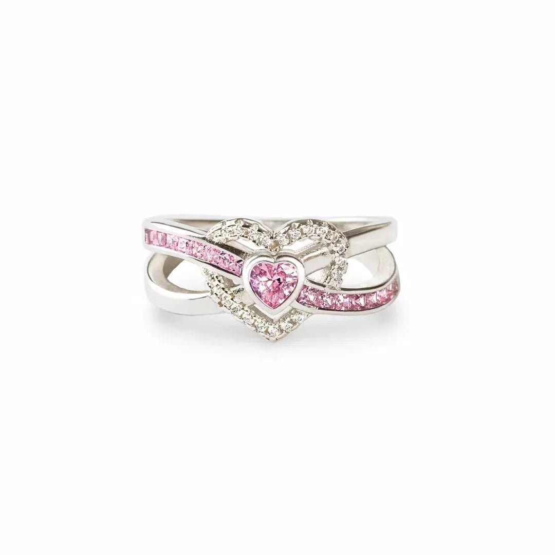 Two-Tone Heart Intertwined Stone Inlaid Women's Engagement Ring for Women Two-Tone Heart Paved Lucky Infinite Zircon Ring