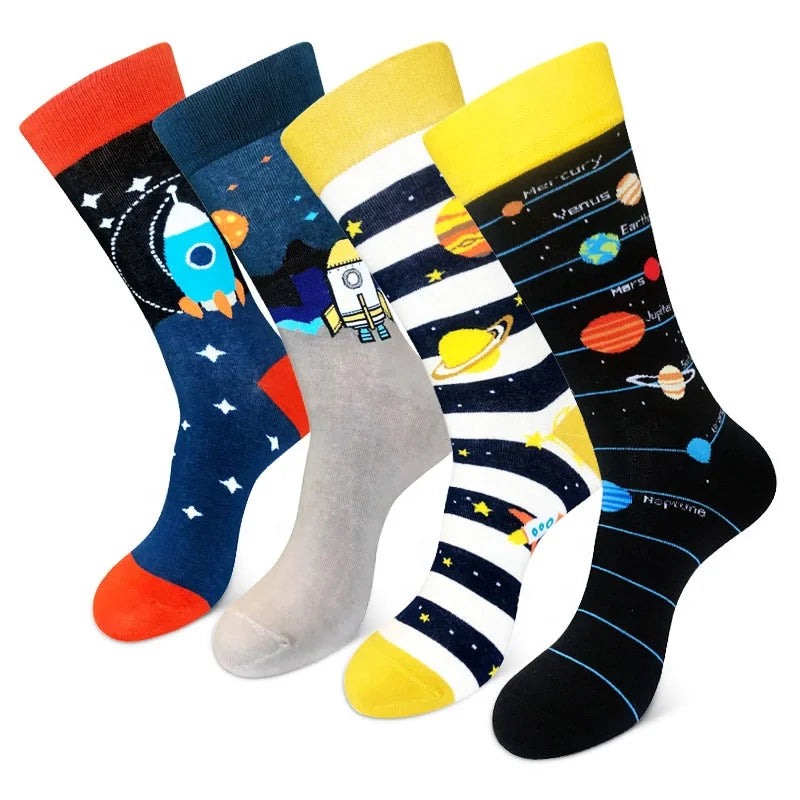 High Quality Men's Dress Socks Funny Cartoon Crew Socks with Breathable Custom Fashion Colorful Patterns MegaBDM