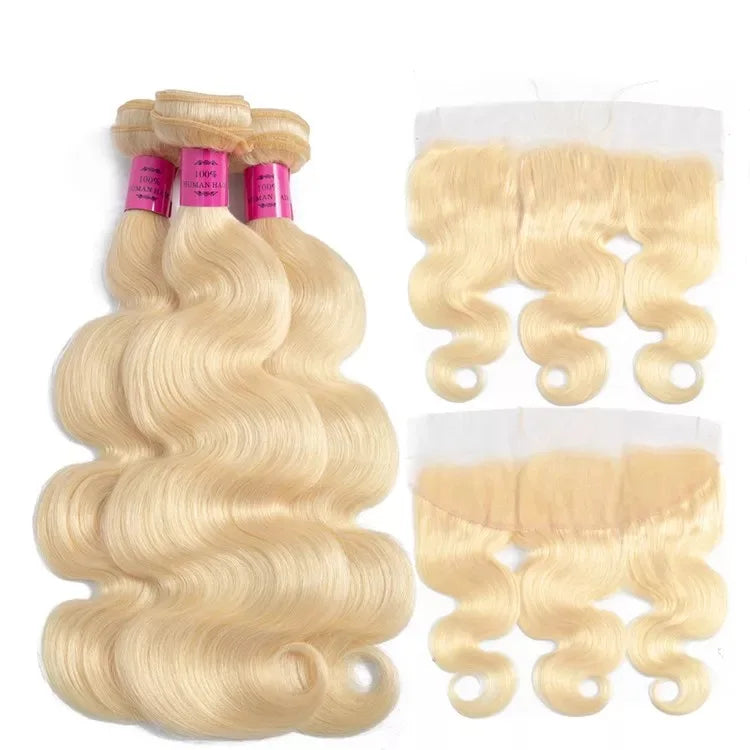 Wholesale Bundles 613 100% Virgin Brazilian Human Hair Blonde 613 Bundles with Closure Lace Frontal Extensions for Black Women