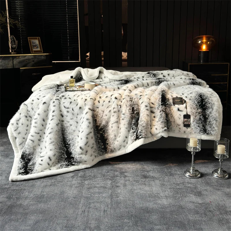 Factory Animal Print Blanket Double Layer Imitation Fur Blanket Super Soft Luxury Blanket