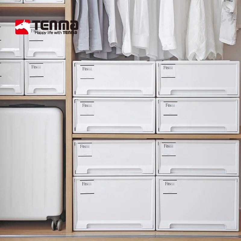 TENMA Plastic White Expandable Wardrobe Stackable Drawer Storage Organizer Stacking Drawer Cabinet Floor-standing Storage Box