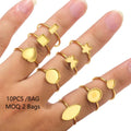 DIY 18K Gold Plated Stainless Steel Adjustable Ring Settings Base Jewelry Making Components Geometric Shape Cabochon Cameo Tray