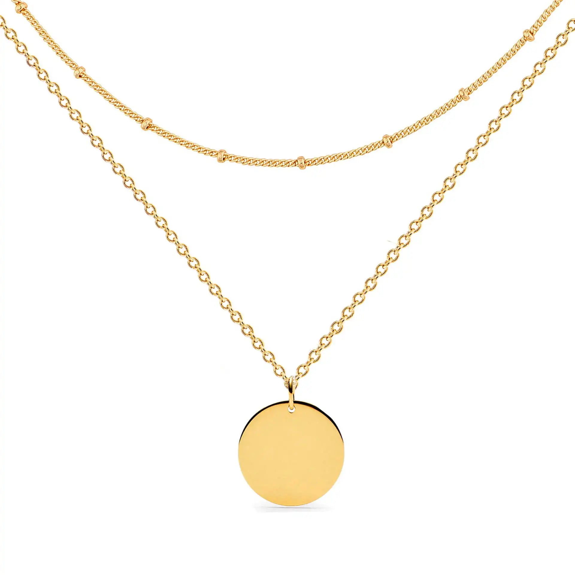 2025 Simple Double Layer Necklaces Round Pendant Necklace Gold Plated Stainless Steel Necklace Charm Jewelry for Women Girls