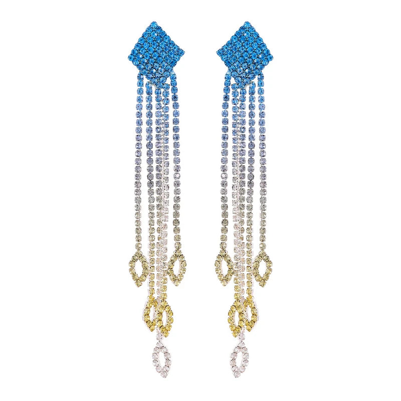 Rhinestone Tassel Earrings for Women Silver Crystal Fringe Earrings Long Tassel Bling Earrings