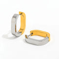 Trendy Earring 18K Gold Plated Gold & Silver Two-tone Rectangle U Huggie Hoop Earring Stainless Steel Jewelry Wholesale