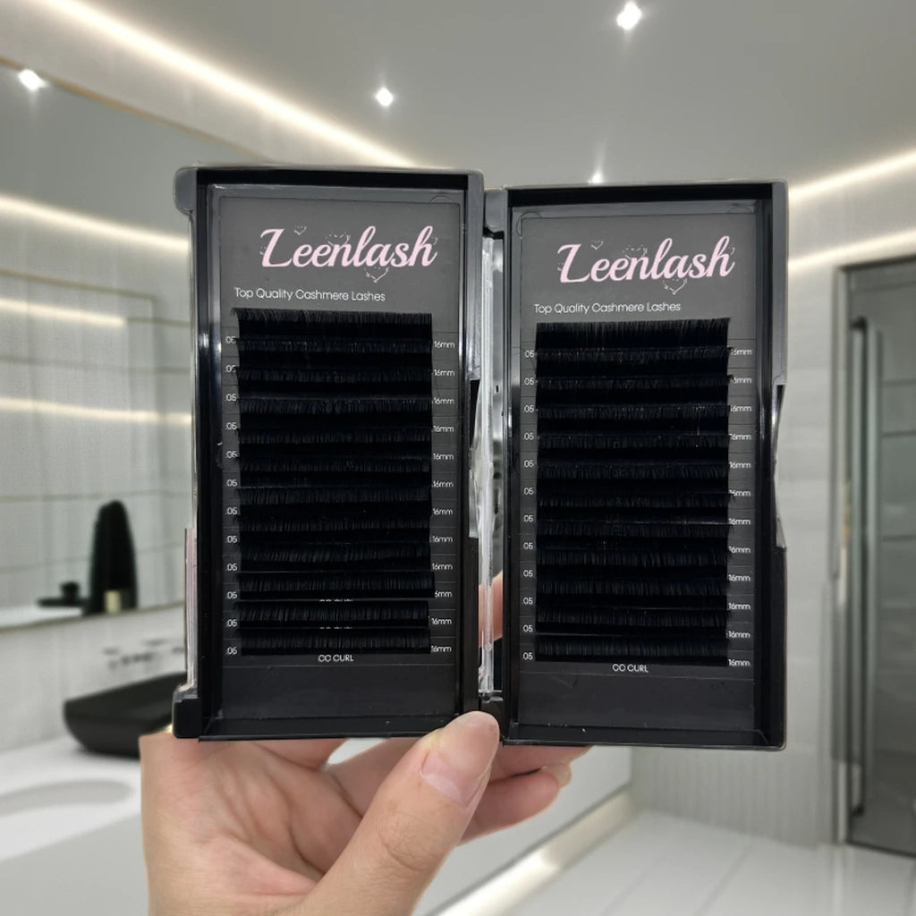 High Quality Korean PBT Individual Eyelash Extensions 16mm Wholesale Black Volume Lash Trays Handmade Vegan Cruelty-Free