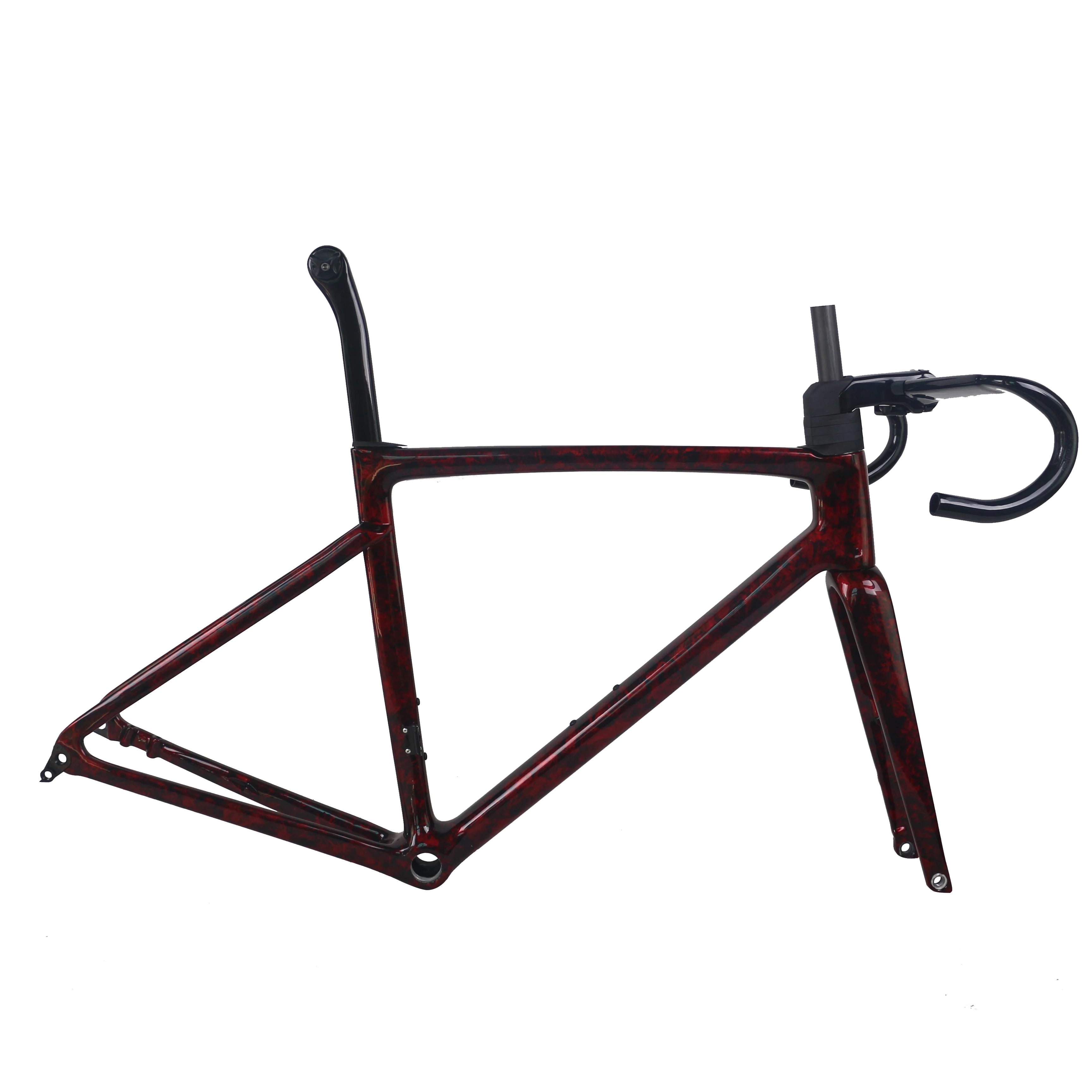 Water Ripples Full Carbon T1000 Fiber Disc Carbon Road Frame  Corrugated Paint BSA Internal Cables