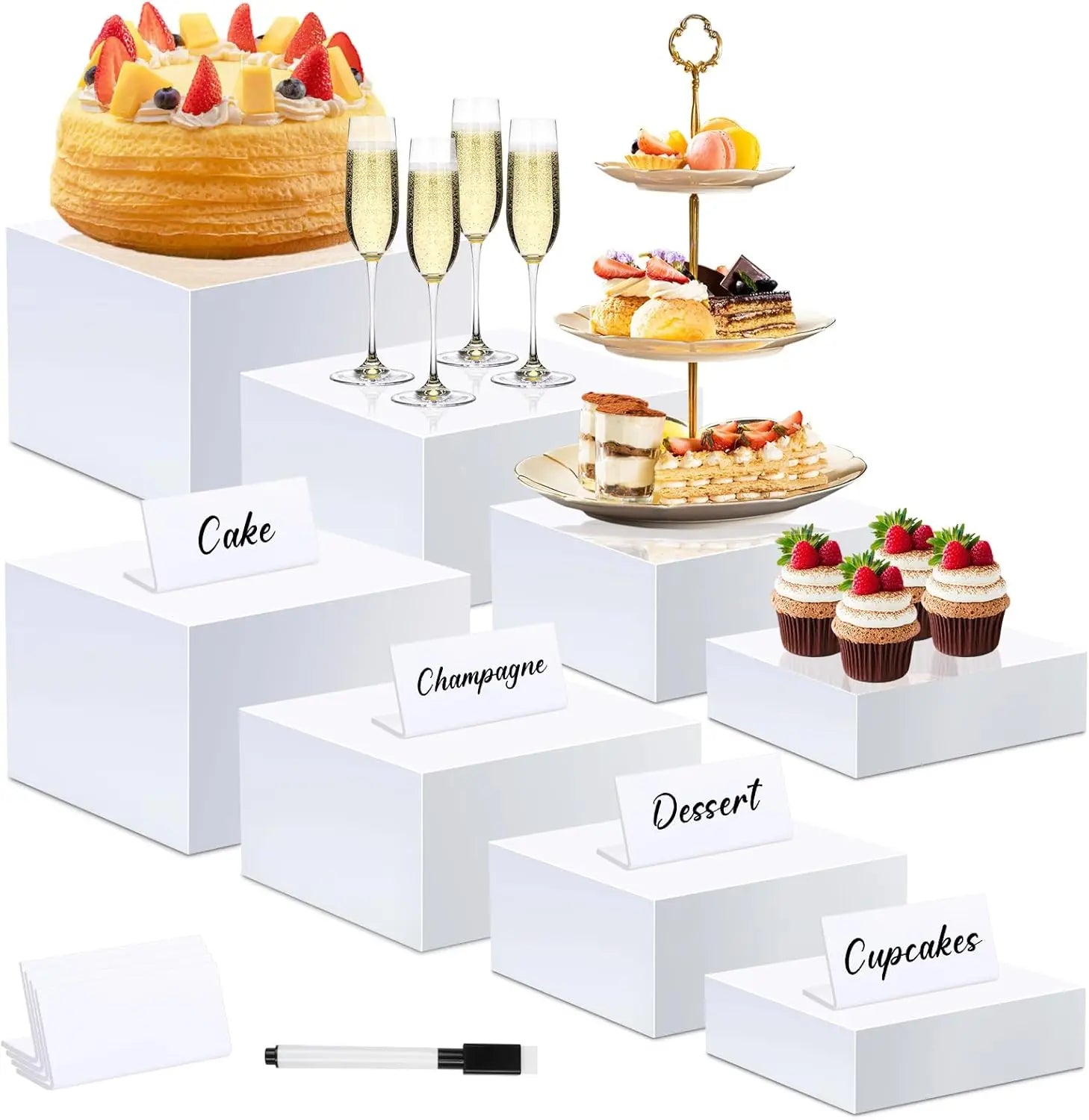 Versatile Size Acrylic Display Racks for Durable Buffet Table Risers Set 4 Sizes Stackable Design for Retail Store Trade Display
