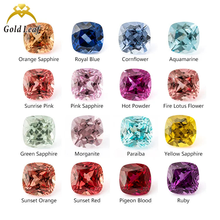 Goldleaf Gems Factory Price Loose 4mm-10mm Pink Red Yellow Lab Grown Sapphire Cushion Cut Synthetic Gemstones