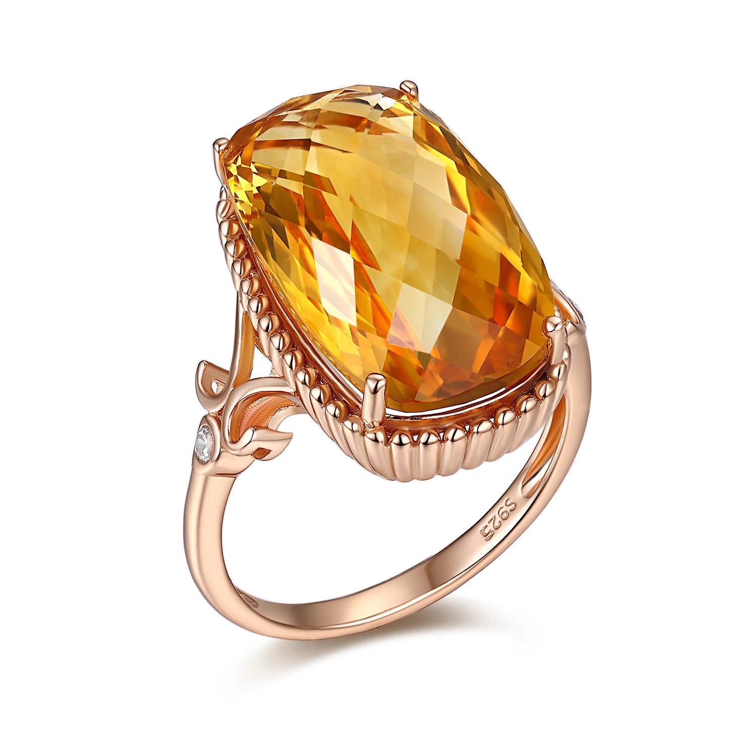 YBO Custom Natural Citrine Rose Gold Dainty Gemstone Ring for Women for Wedding Party Anniversary
