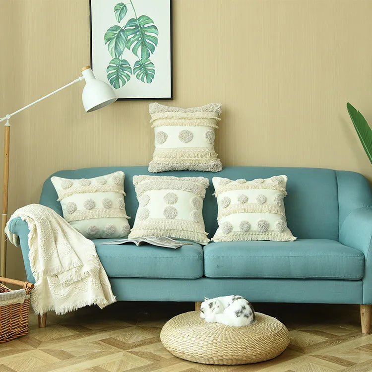 Innermor Tufted Boho Pillows Home Decorative Pillowcase Cotton Moroccan Cushions Handmade Tassels Pillow Cover