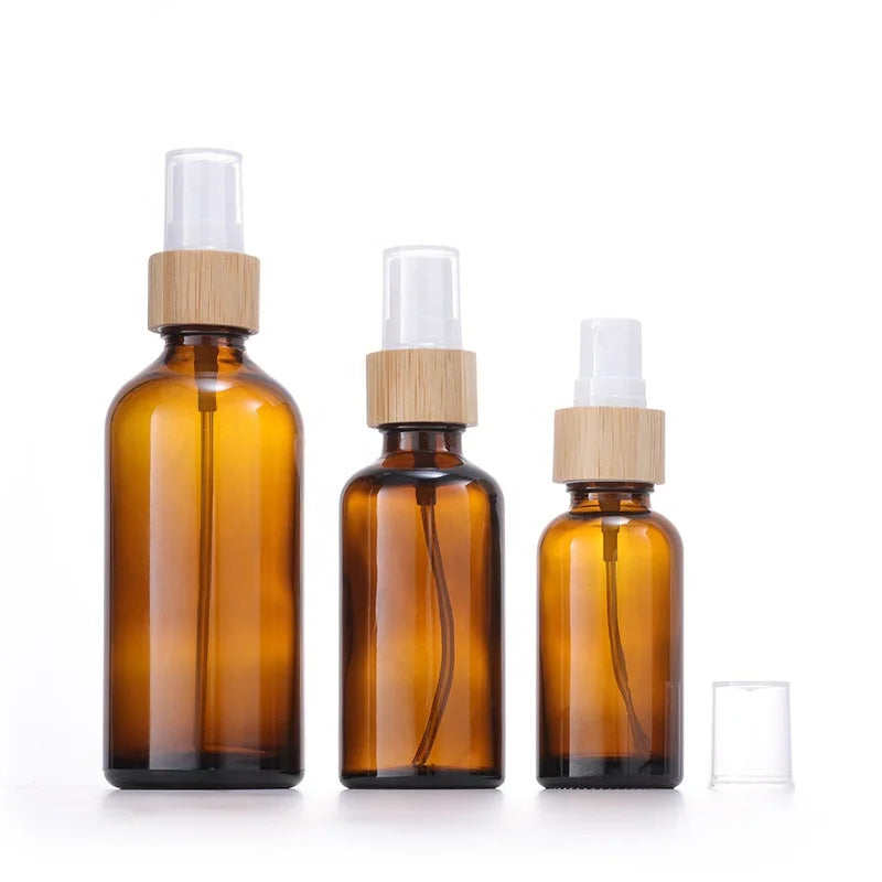 Natural Bamboo Wooden Lid Empty Glass Mist Spray Bottles 10ml-100ml Premium Perfume & Cosmetic Spray Packaging Bottles