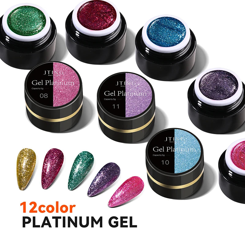JTING Full 12 Colors Nail Art Gel Glitter Platinum Painting Gel Nail Polish Uv OEM Private Label Create Your Own Brand