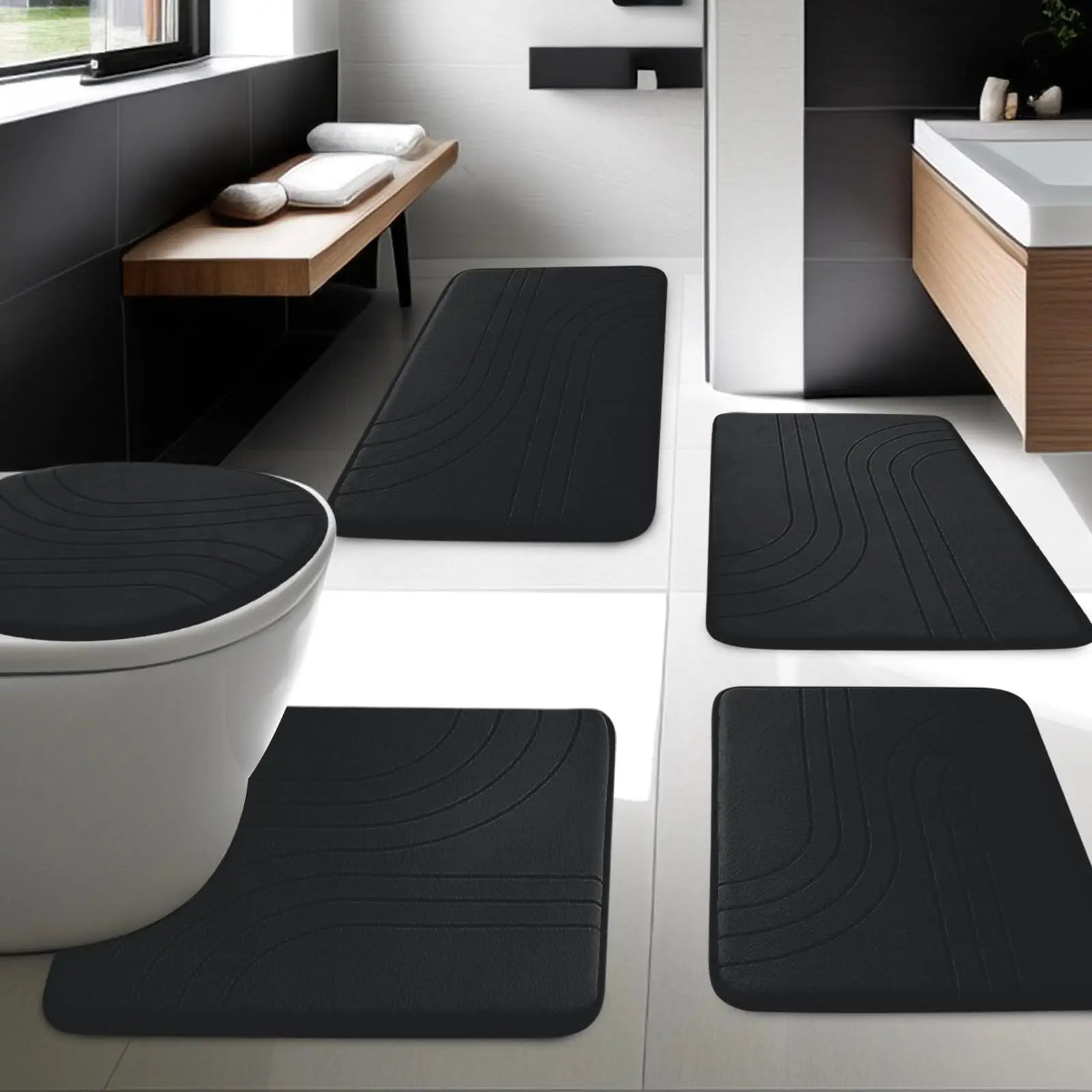 Soft Non Slip Memory Foam Bath Mat Set Extra Thick Bath Mats for Bathroom Machine Washable Bath Rugs Set