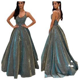 2023 European and American Women's New Bra Shining Long Swing A-line Slim Evening Dress