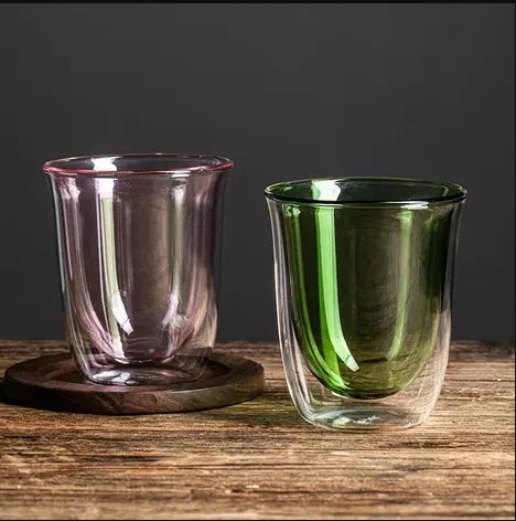 Heated Heat Resistant Double Wall Clear Glass Mug Without Handle Glass Cappuccino Cups High Borosilicate
