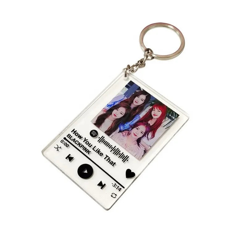 Custom Music Acrylic Keychain Blank Transparent Plastic Song Key Chain Keyring With Print Inside For Fans Promotion