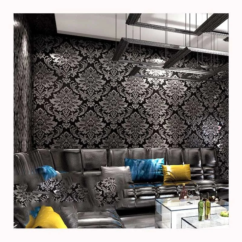 European Style Gold Foil Damask Design Metallic Wallpapers Wallcovering for Home Decoration