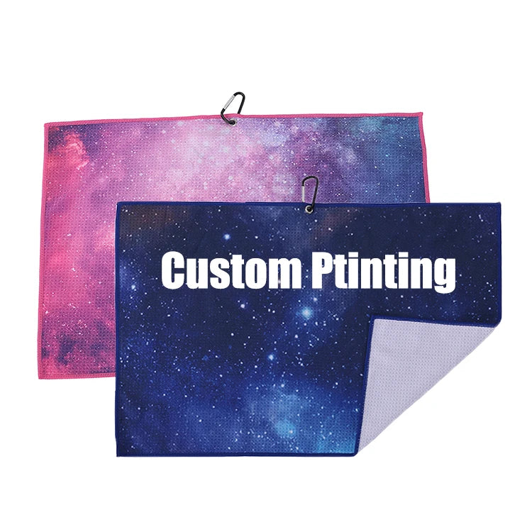 Square Eco-Friendly With Carabiner Custom Logo Design Sublimation Printing Golf Towel Microfiber Waffle Golf Towel
