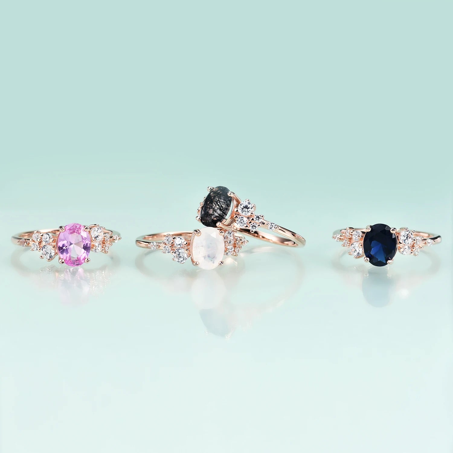 OL0897 Abiding Factory Wholesale Jewellery Rose Gold Plated Cheap Large Oval Multi Gemstone 925 Sterling Silver Rings