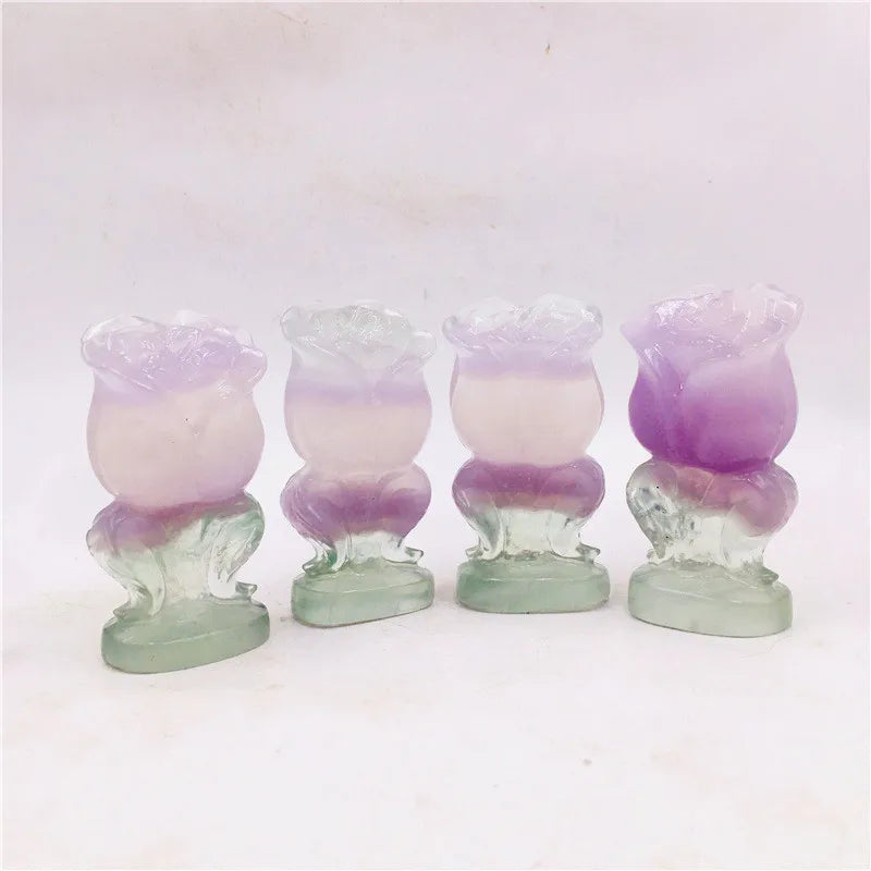 Wholesale Natural Carved Rose Quartz Flower Crystal Stone Healing Lavender Fluorite Flower for Hot Sale