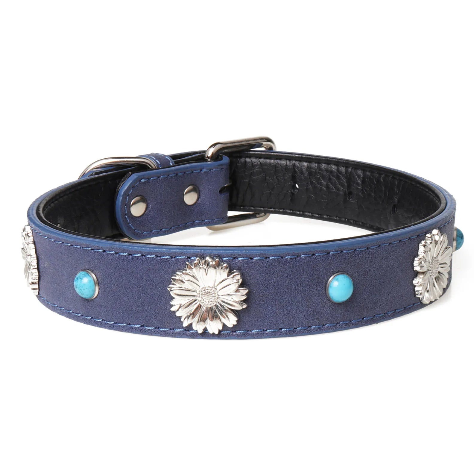 Wholesale Flake Charm Blue Vagan Beaded Leather Pet Dog Collar