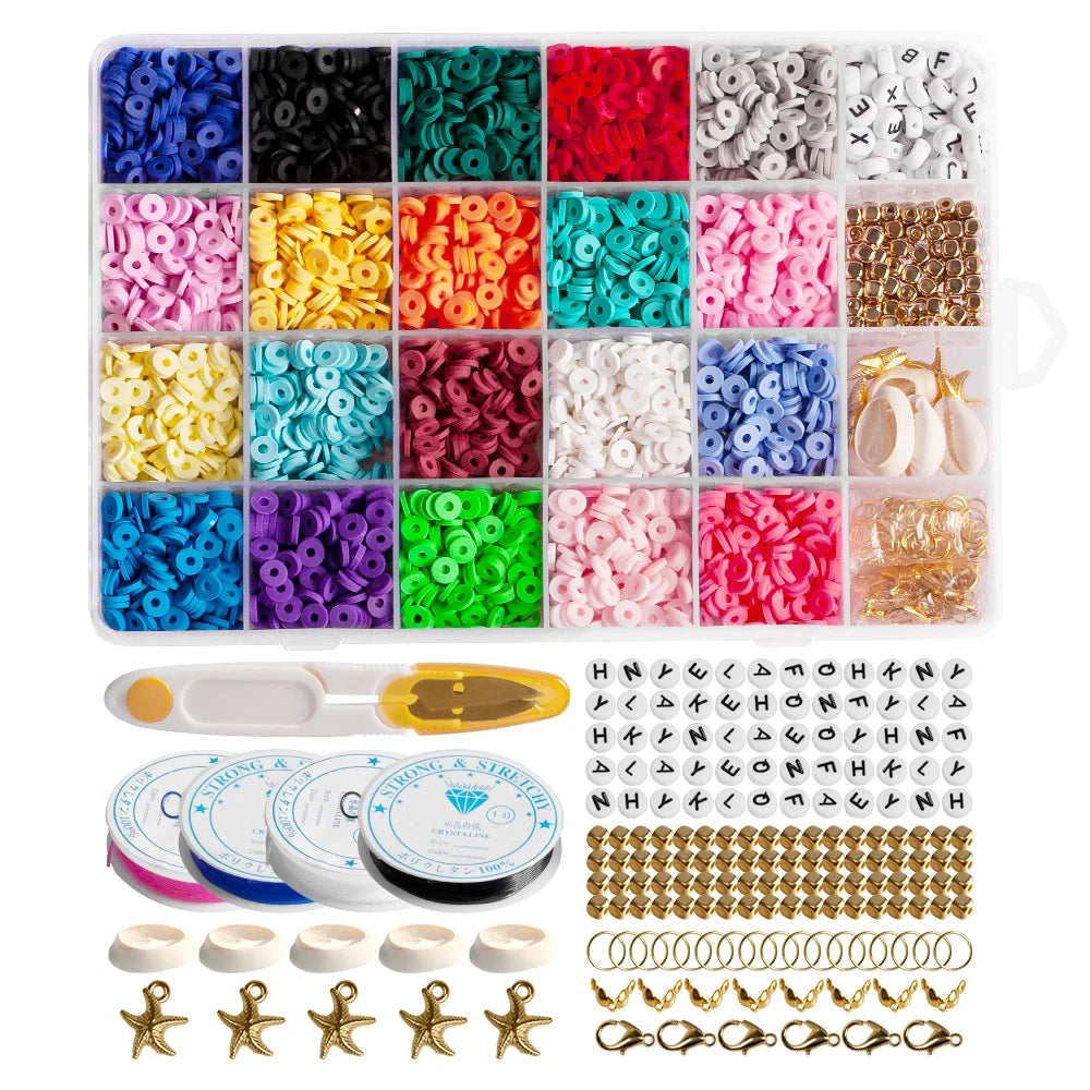 Plastic Box Jewelry Findings Tool Accessories Set Polymer 6mm Flat Clay Spacer Bead for Ankle Bracelet Necklace DIY Making Kit