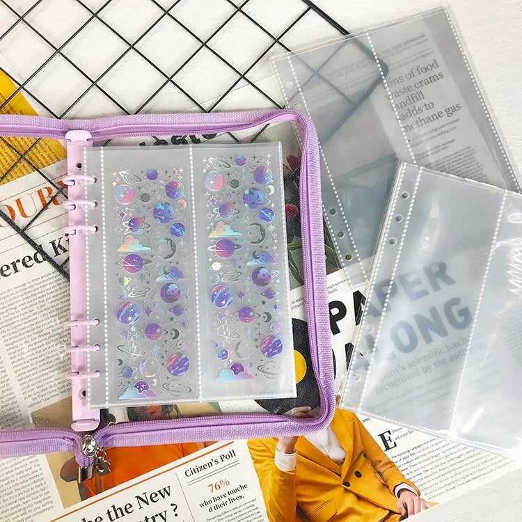 Pp Card Book Pocket Transparent Loose Leaf A5 Binder Sleeves 6 Holes Pocket Sleeves 4 Grid clear Pvc A5 Binder Photocard Sleeves
