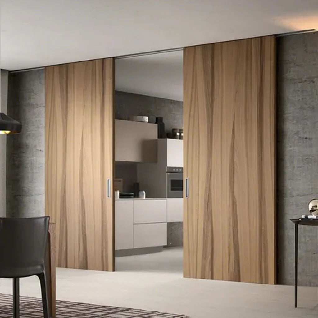 European Frameless Invisible Sliding Door for Living Room Ghost Interior Wooden Sliding Door Soundproof Interior Sliding Door