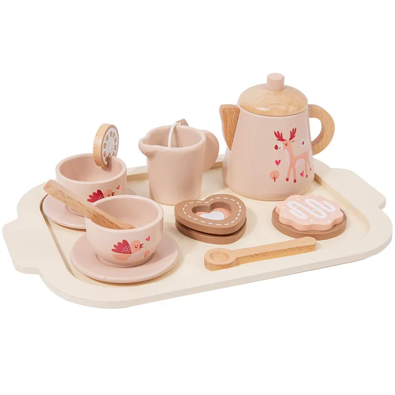 2024 New Design Children's Simulation Wooden Afternoon Tea Dessert Cake Set Educational Pretend Toys for Boys Girls