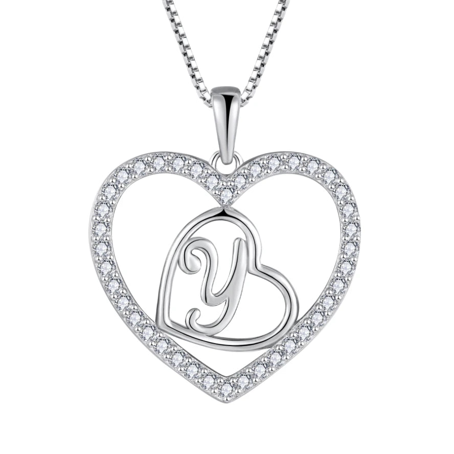 YILUN Custom Rhodium Plating Heart Initial Pendant Necklace Personalized Initial Necklace 925 Sterling Silver Jewelry for Women