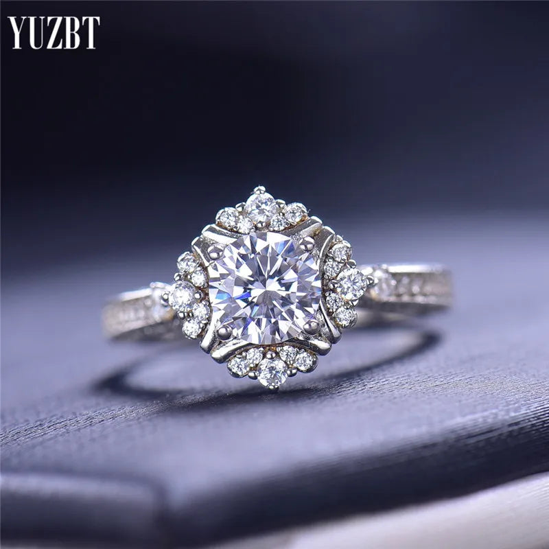 Silver 925 Original Brilliant Cut 1 Carat Diamond Test Past D Color Moissanite Romantic Snow Ring for Women Wedding Fine Jewelry