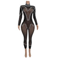 Sexy Long Sleeves Birthday Party Rhinestone Jumpsuit Plus Size One Piece Bodysuit Dancer Costumes Women Club Bodycon Rompers