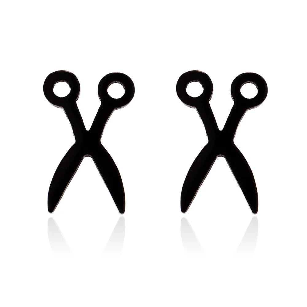 Stainless Steel Black Silver Gold Rose Gold Tiny Barber Scissor Charm Stud Earring Jewelry Earrings