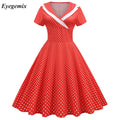 Red Peter Pan Collar Elegant Vintage Midi Party Dress Casual Vestidos Plus Size Robe