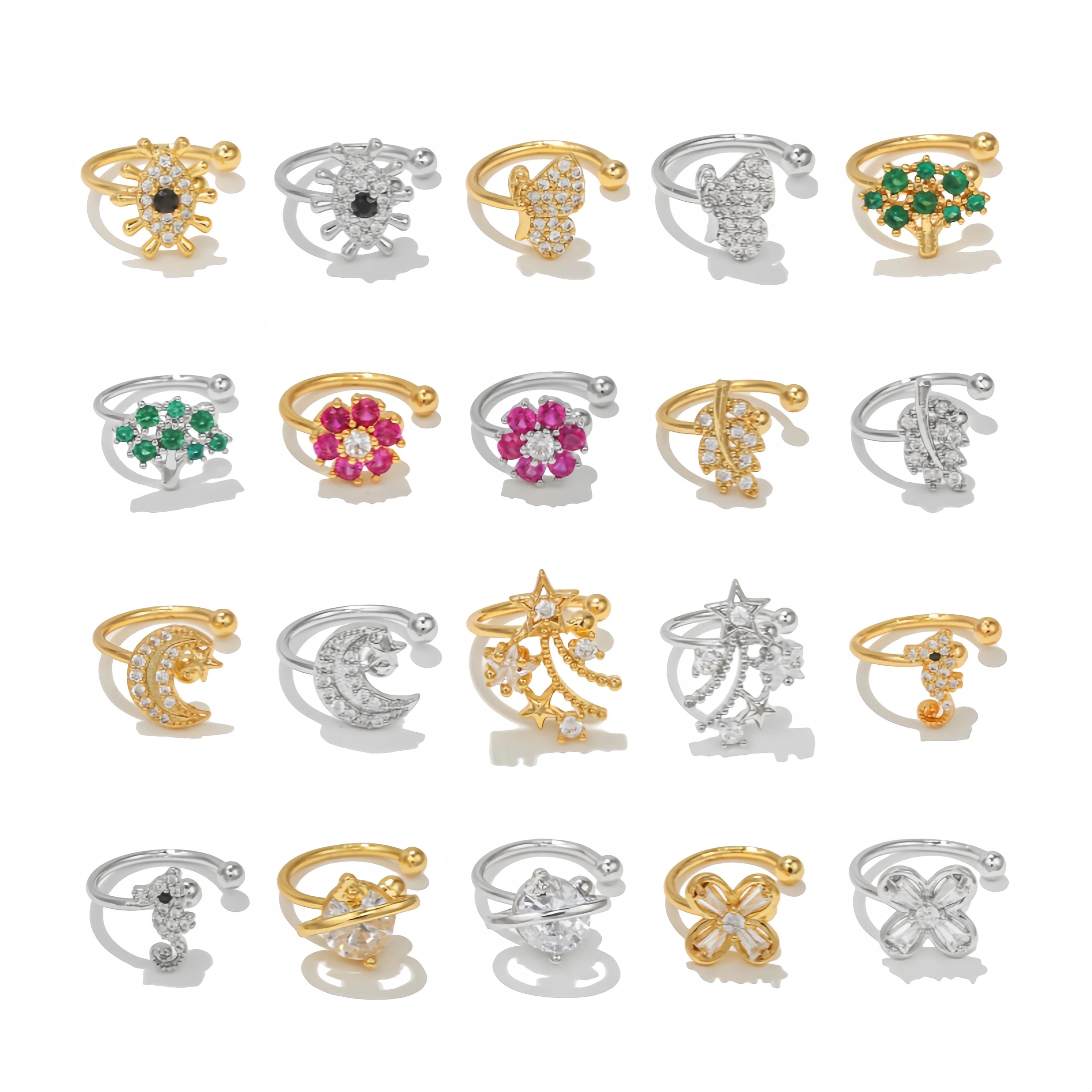 5A Dainty Gold Zircon Crystal Cartilage Tragus Non-Piercing Huggie Hoop Earrings Trendy Clip-On Jewelry for Women Girls