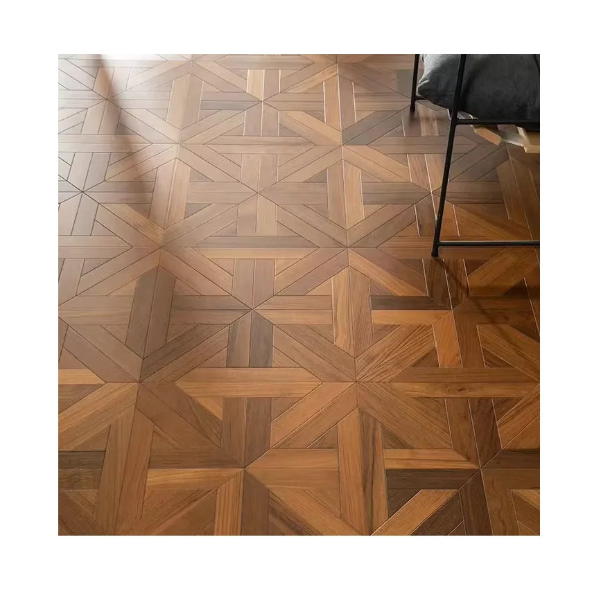 Modern Luxury 24x24 Imperial Palace Parquet Design Solid White Oak Teak UV Coated Floor Tiles Easy Click Engineered Flooring