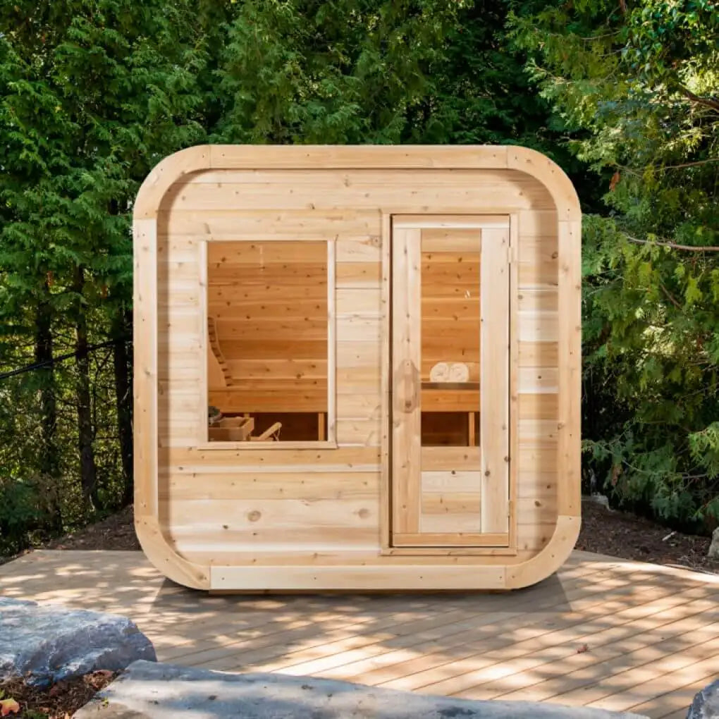 Customized 40mm Solid Wood Infrared Heater Outdoor Cedar Spruce Hemlock Burning Stove Cube 1-4 Person Dry Steam Sauna Room