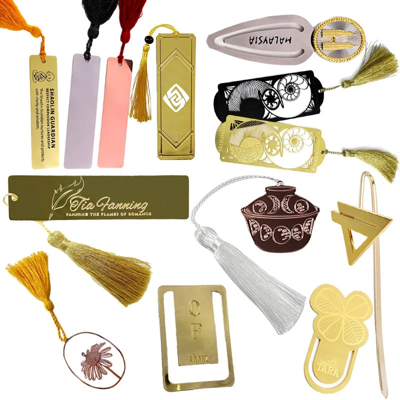 Wholesale Custom Metal Crafts Die Casting Gold Plated Blank Metal Book Marks Bookmark With Logo