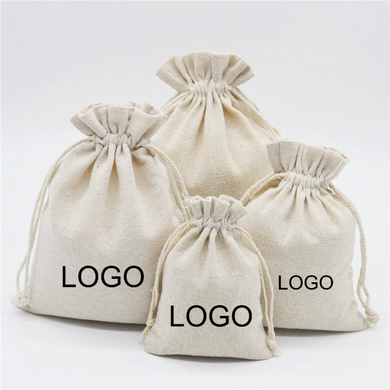 Wholesale Reusable Solid Color Recycled Large Capacity Customized Color Embroidery Custom Printing Logo Cotton Canvas Drawstring