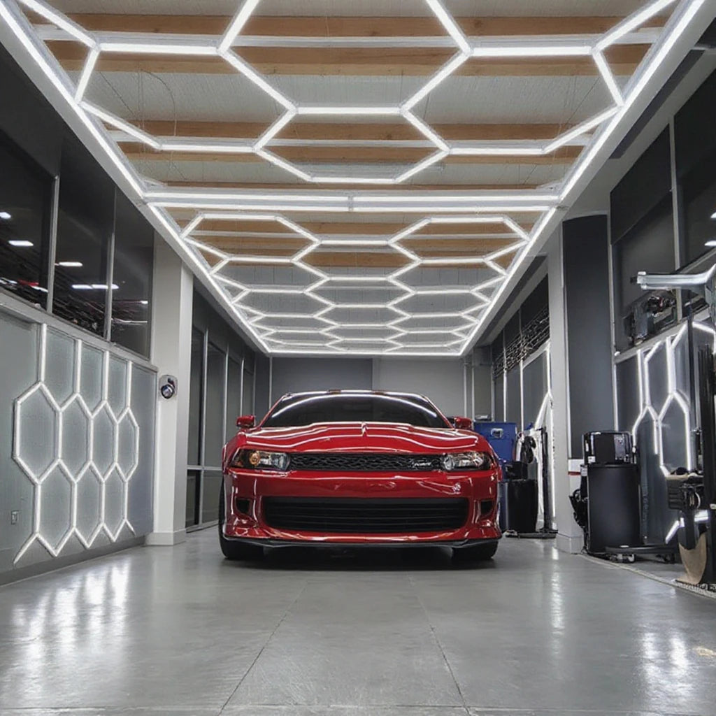 Gonengo Ceiling Lights LED Showroom Garages Detailing Hexagon Light 6500k White Function AC Power Supply