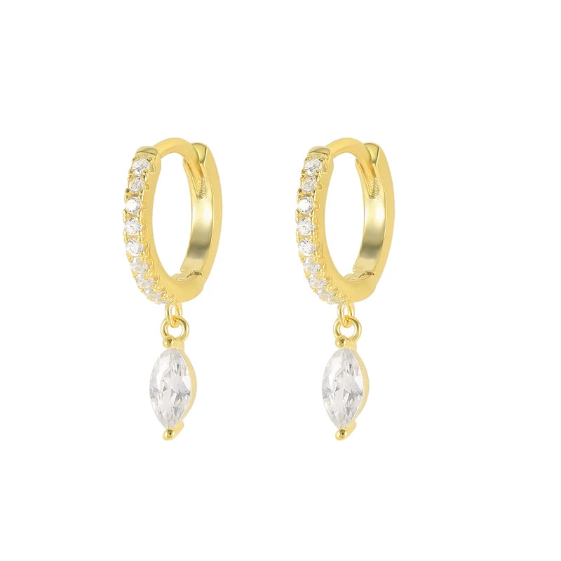 Fashion Jewelry 925 Sterling Silver Earrings Eye Shape Zircon Pendant Gold Plated Hoop Earrings Jewelry Women