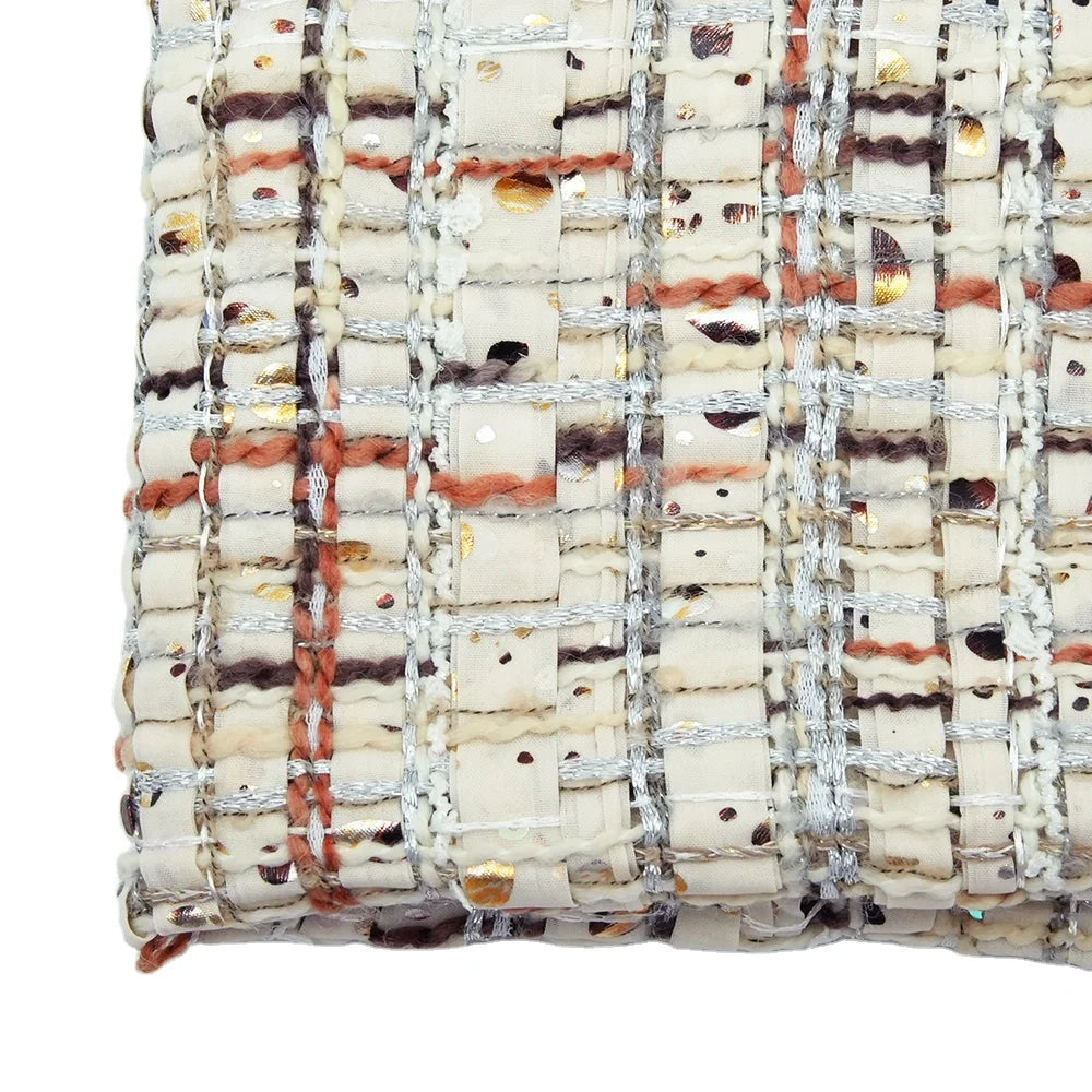 New Arrival RTS Woven Fancy Tweed Fabric 15%W 85%P Wrinkle Resistant Shine Gold Yarn Dyed 550 GSM Medium Weight for Women Girls
