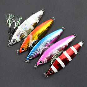 CASTFUN Fish Jigs Pesca 60g 80g 100g Slow Jiging Lure Luminous Metal Jig Lures with Assist Hook for Bass Satlwater Fishing Lures
