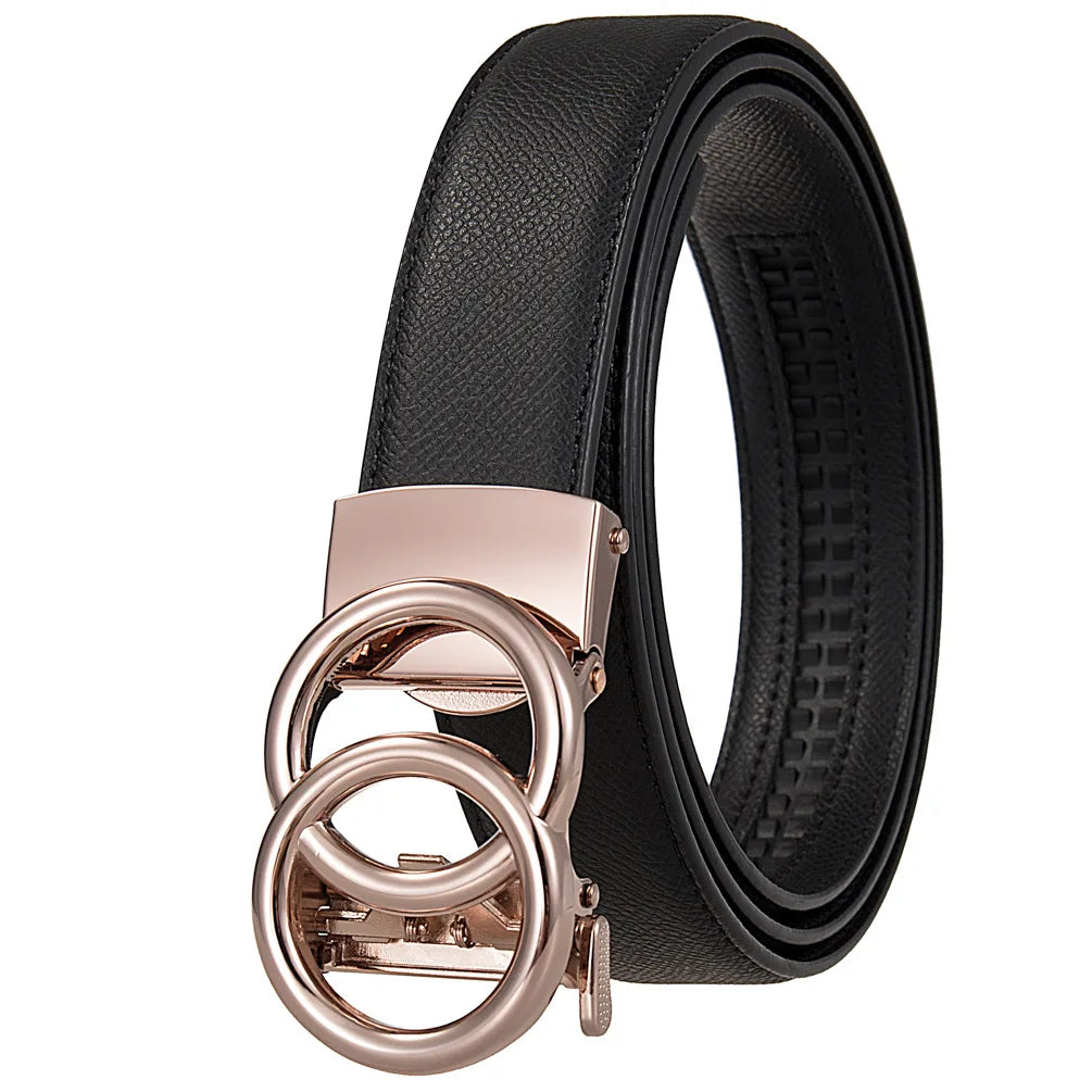 Custom Metal Buckle Automatic Cowhide Leather Women Belts for Dress