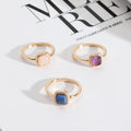 High Quality Geometric Triangle Square Natural Stone Crystal Jade Gemstone Ring for Women Girls