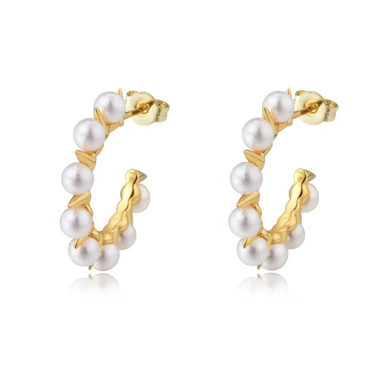 PEISHANG Wholesale Personalized Women Shell Pearl Studs Earrings 18K Gold Plated Brass Jewelry Imitation Pearl Cuff Earrings