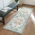 Cyan Color 2x6ft Runner Rugs Machine Washable Low Pile Wear Resistance Soft Print Vintage Retro Style Home Entryway Corridor