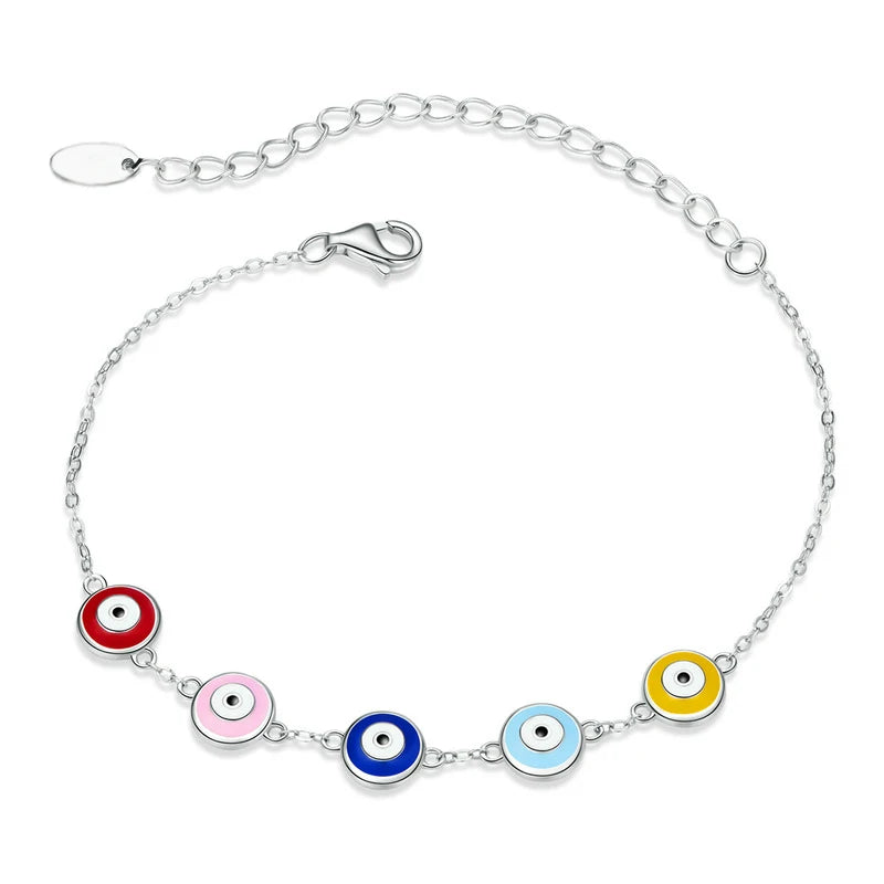 Wholesale S925 Sterling Silver Devil's Eye Drops Colorful Oil Bracelet Simple Guardian Eye Fashion Popular Hand Jewelry